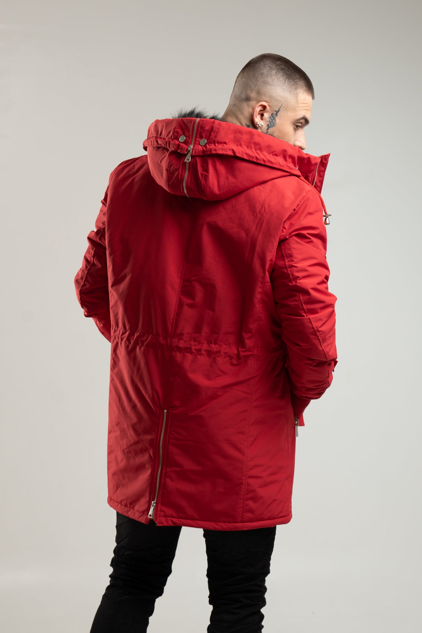 Czerwona parka męska o kroju slim-fit z kapturem