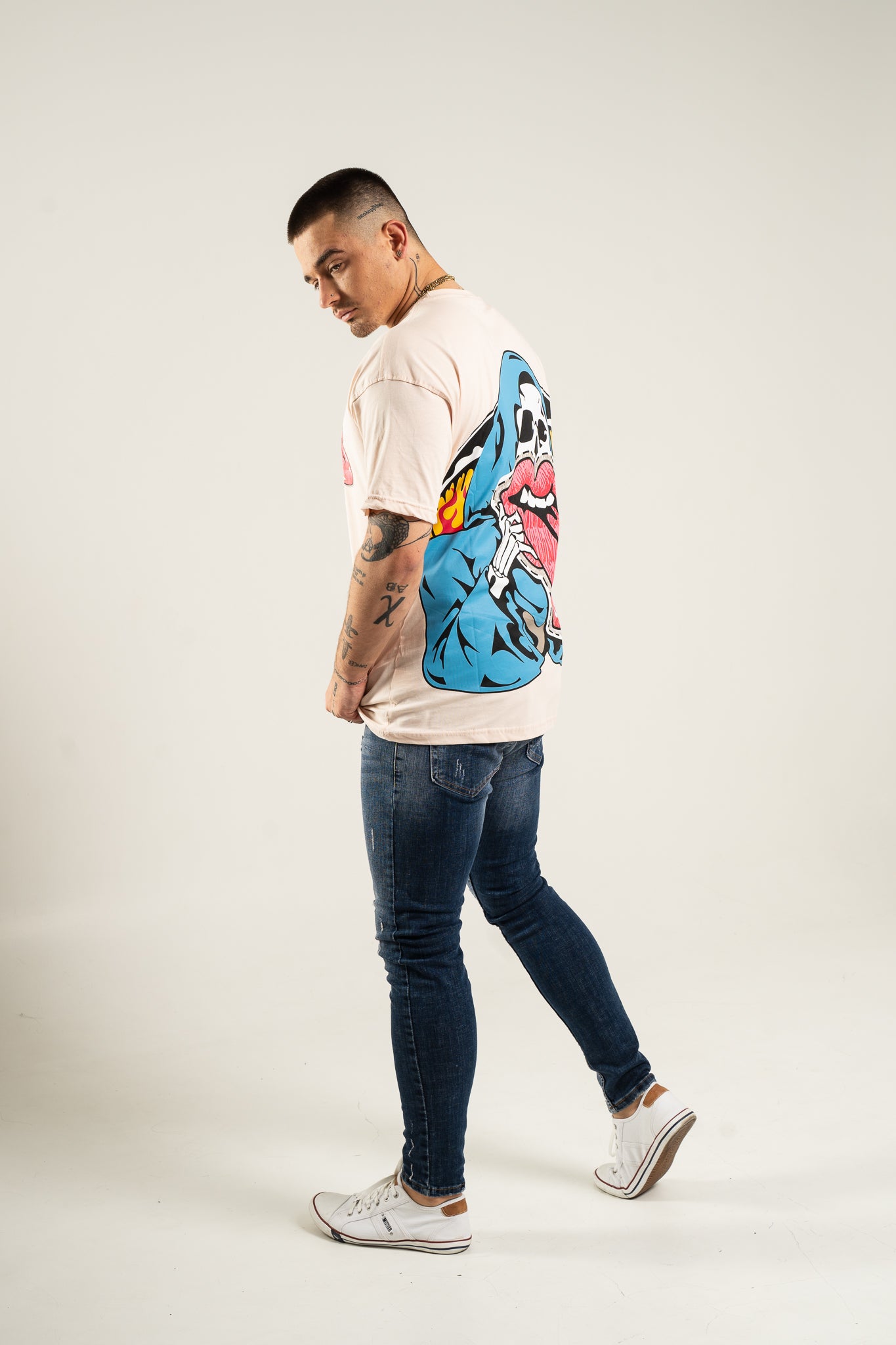 Koszulka Oversize "Tongue Out" - Kremowa