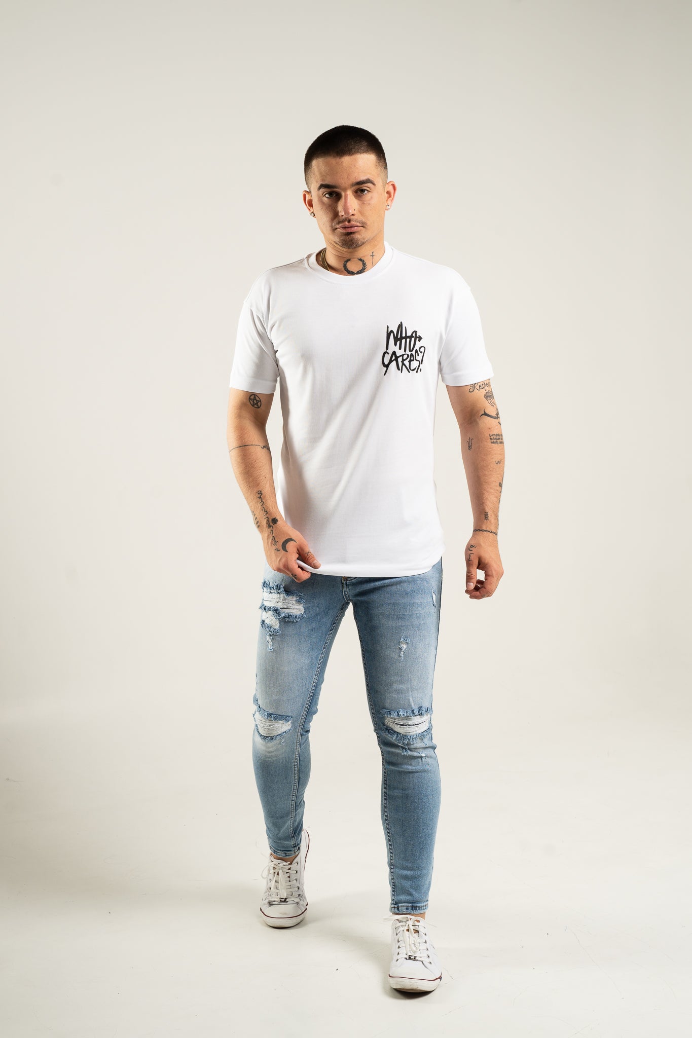 Koszulka Oversize "Who Cares?" - White