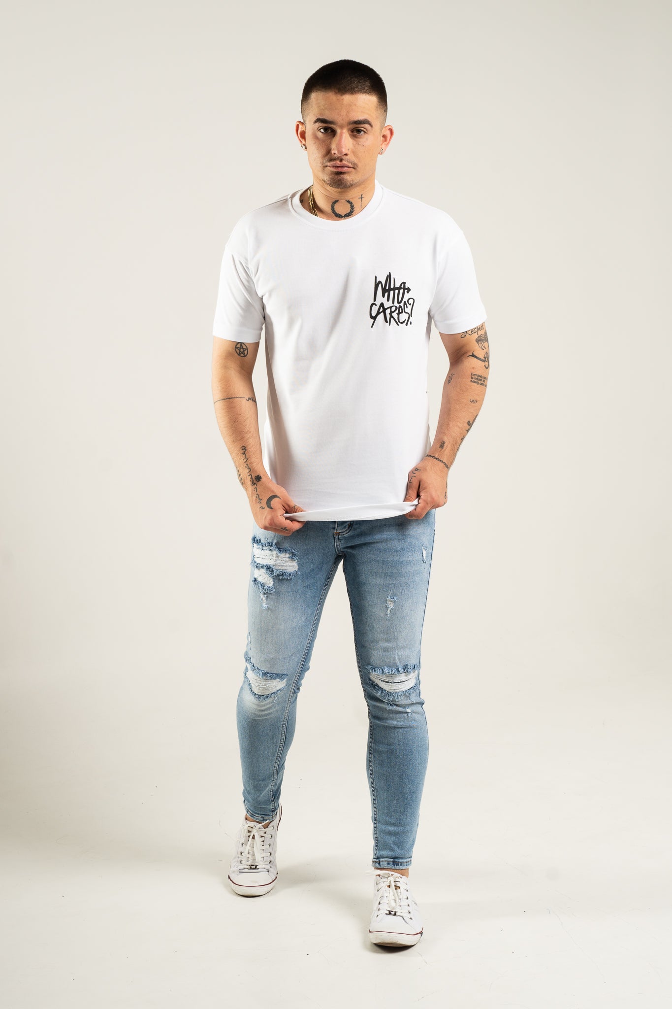 Koszulka Oversize "Who Cares?" - White