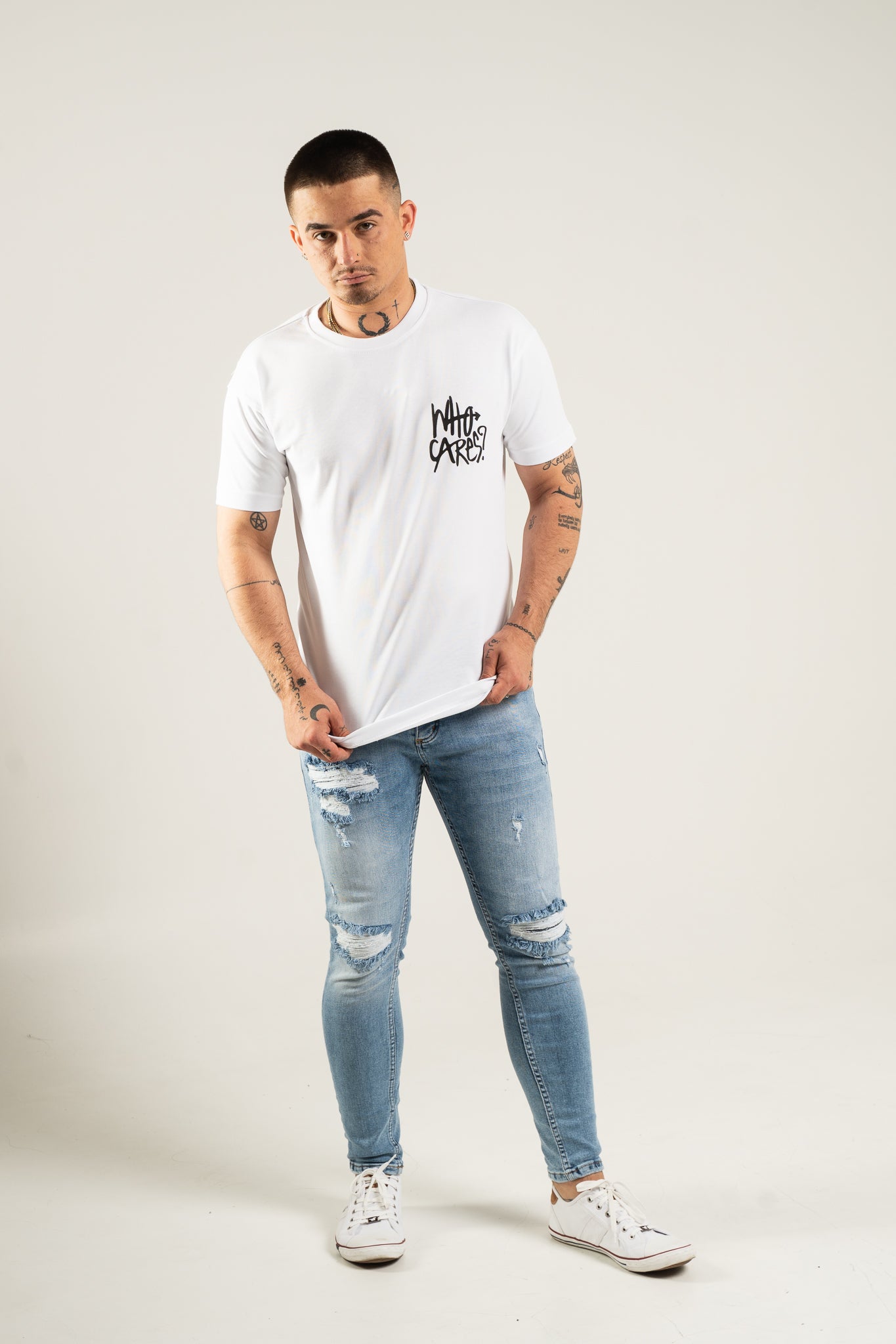 Koszulka Oversize "Who Cares?" - White