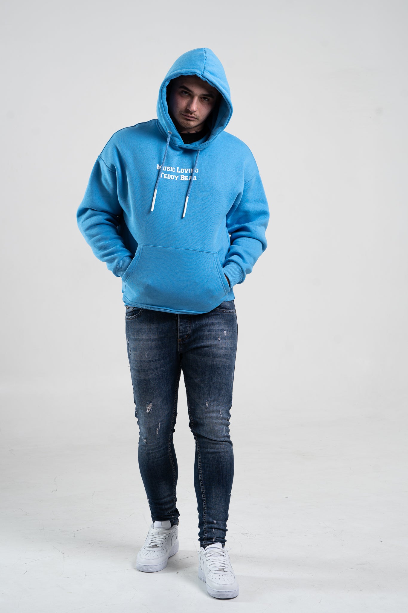 Niebieska bluza męska z kapturem "Teddy Bear"