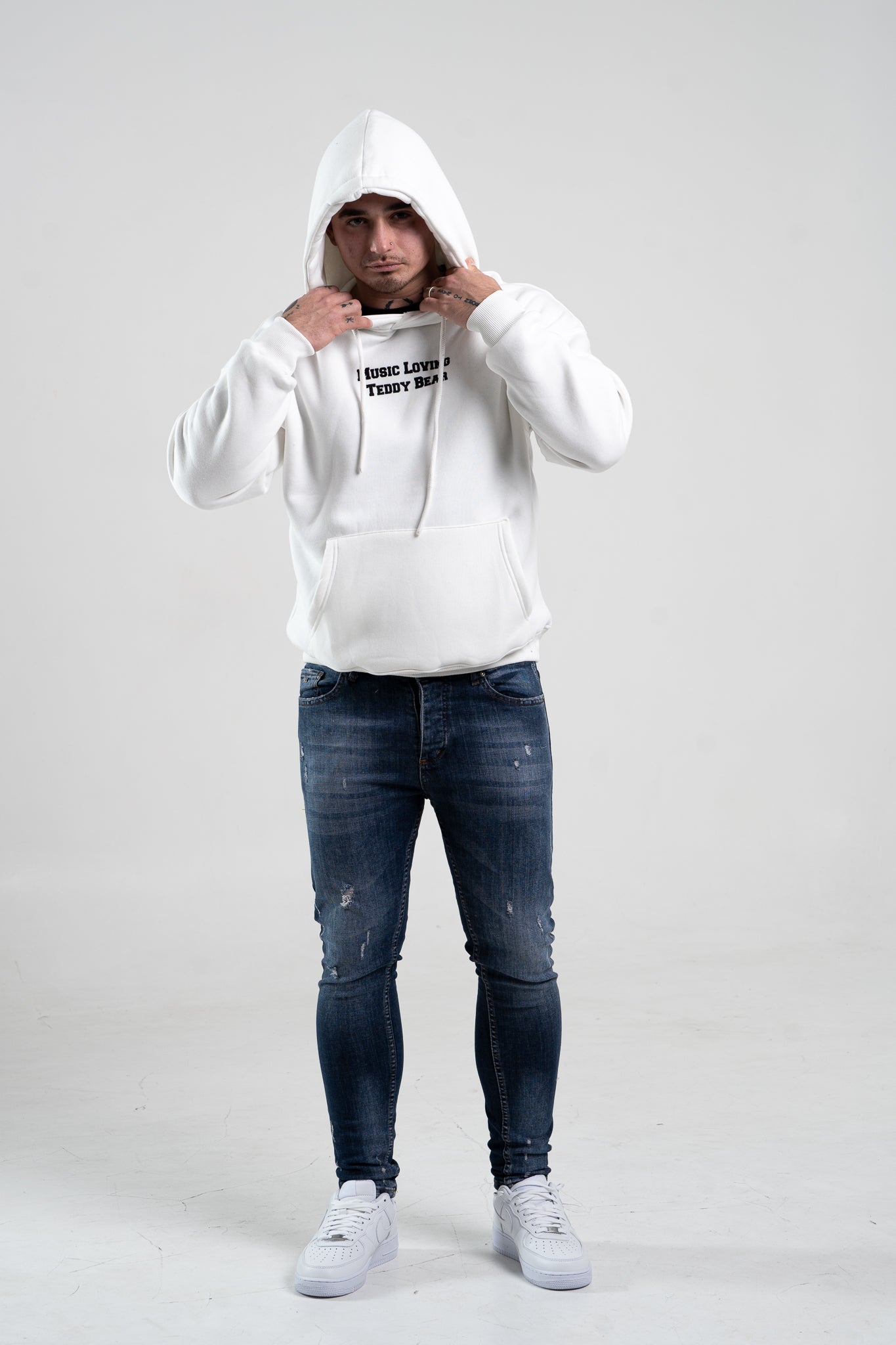 Biała bluza męska z kapturem "Teddy Bear"
