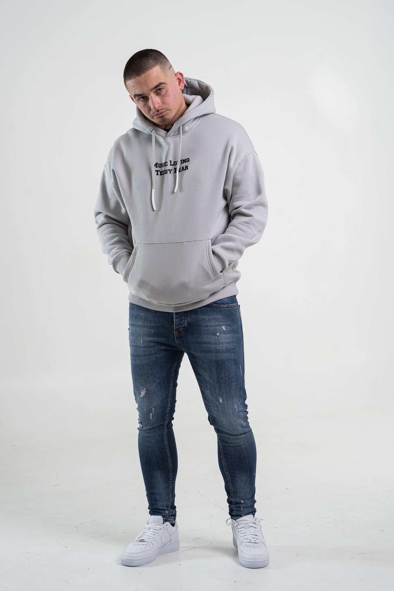 Szara bluza męska z kapturem "Teddy Bear"