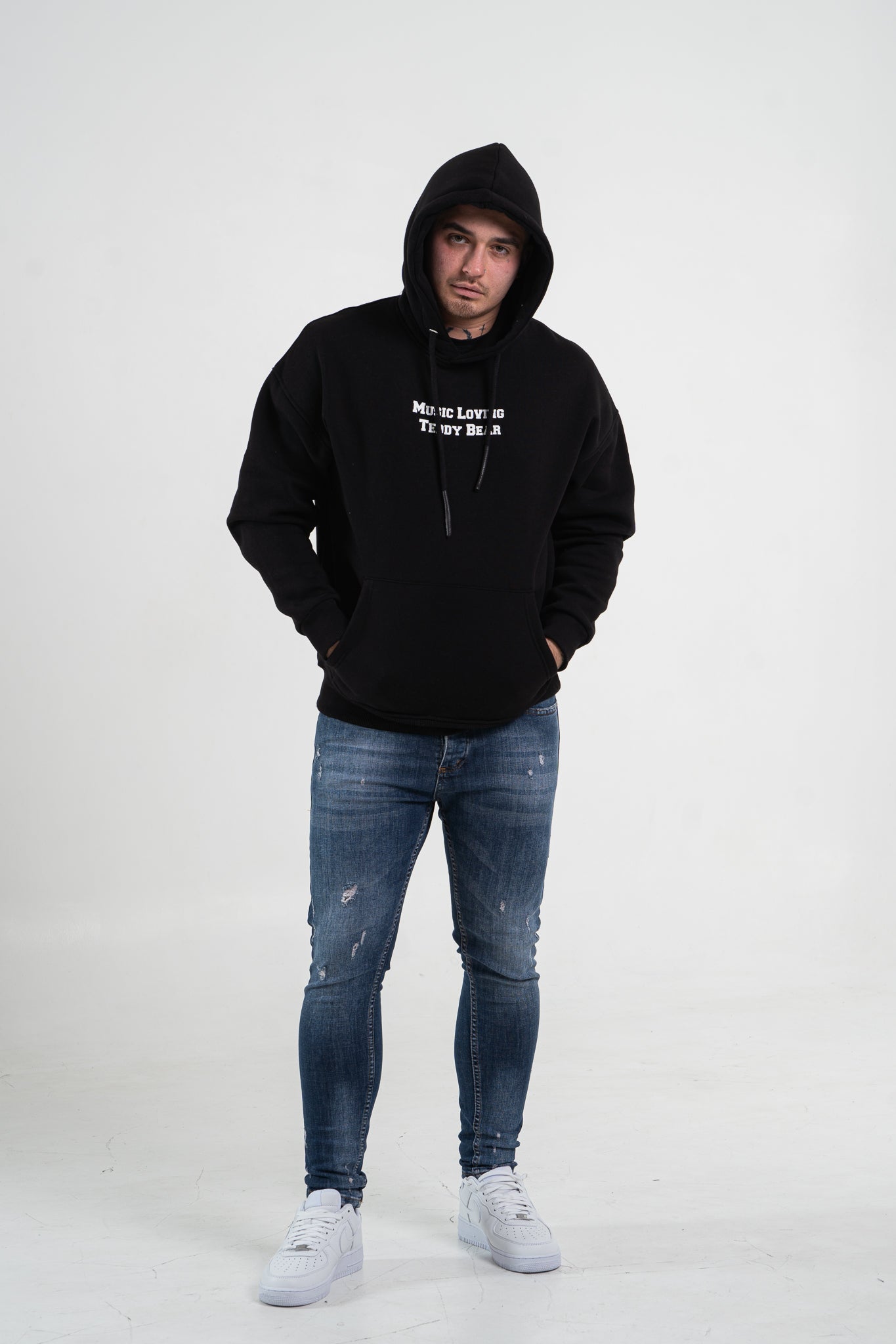Czarna bluza męska z kapturem "Teddy Bear"