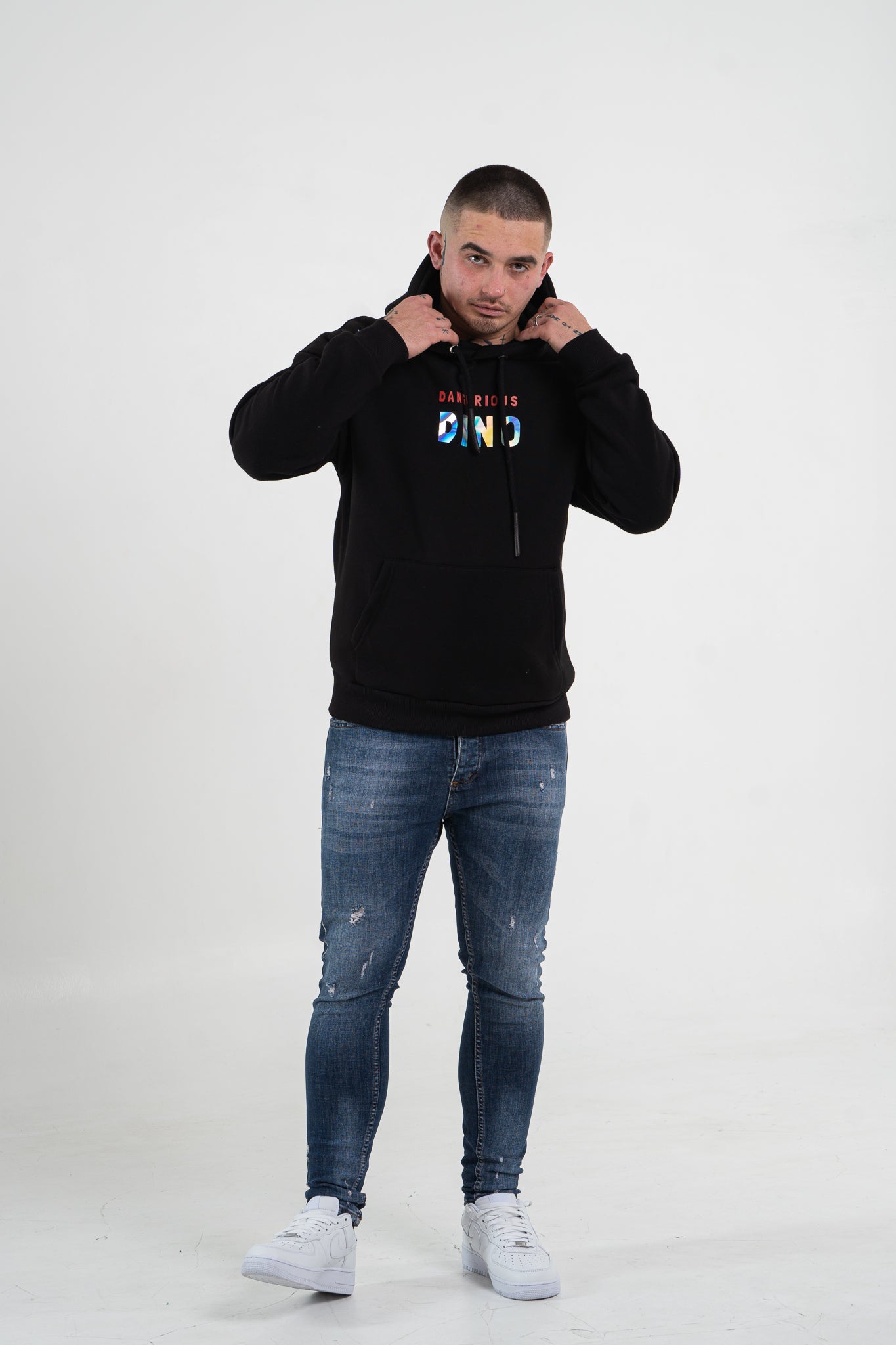 Czarna bluza męska oversize z kapturem i nadrukiem