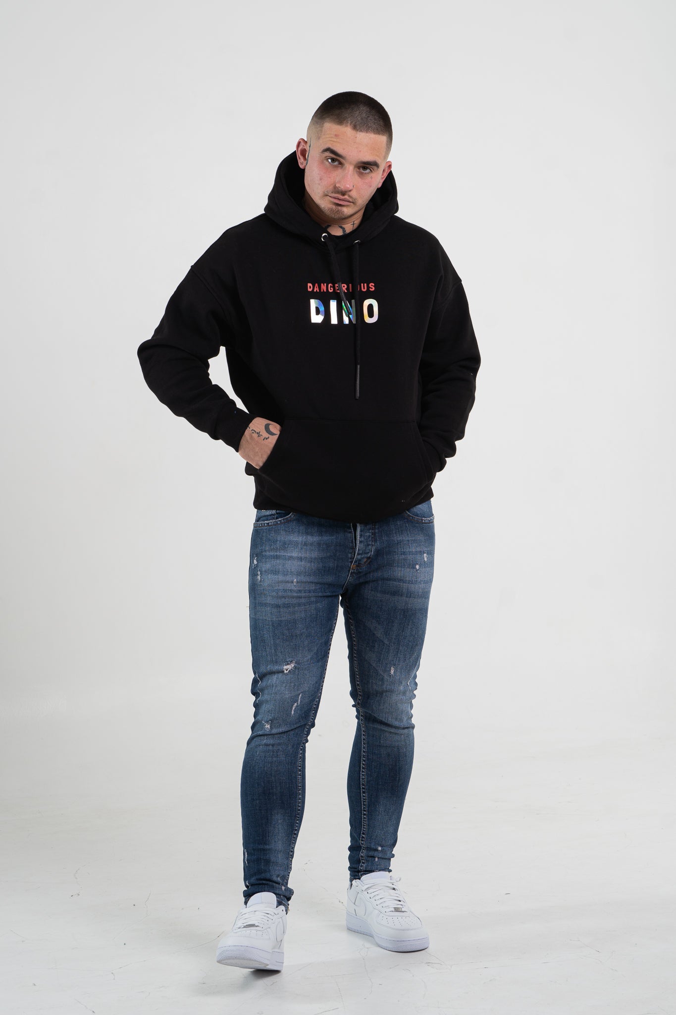 Czarna bluza męska oversize z kapturem i nadrukiem