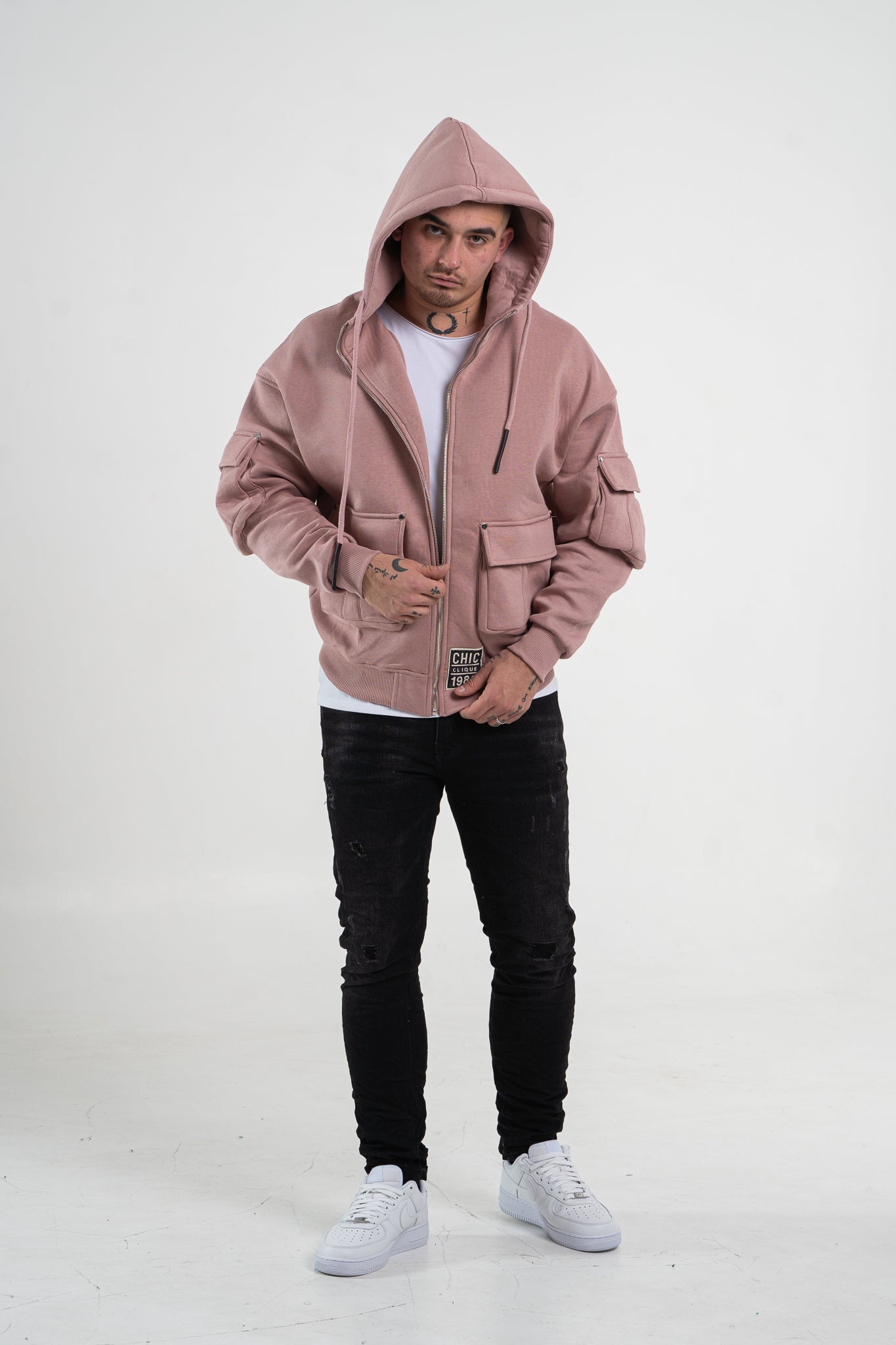 Rozpinana bluza męska z kapturem w kolorze różowym