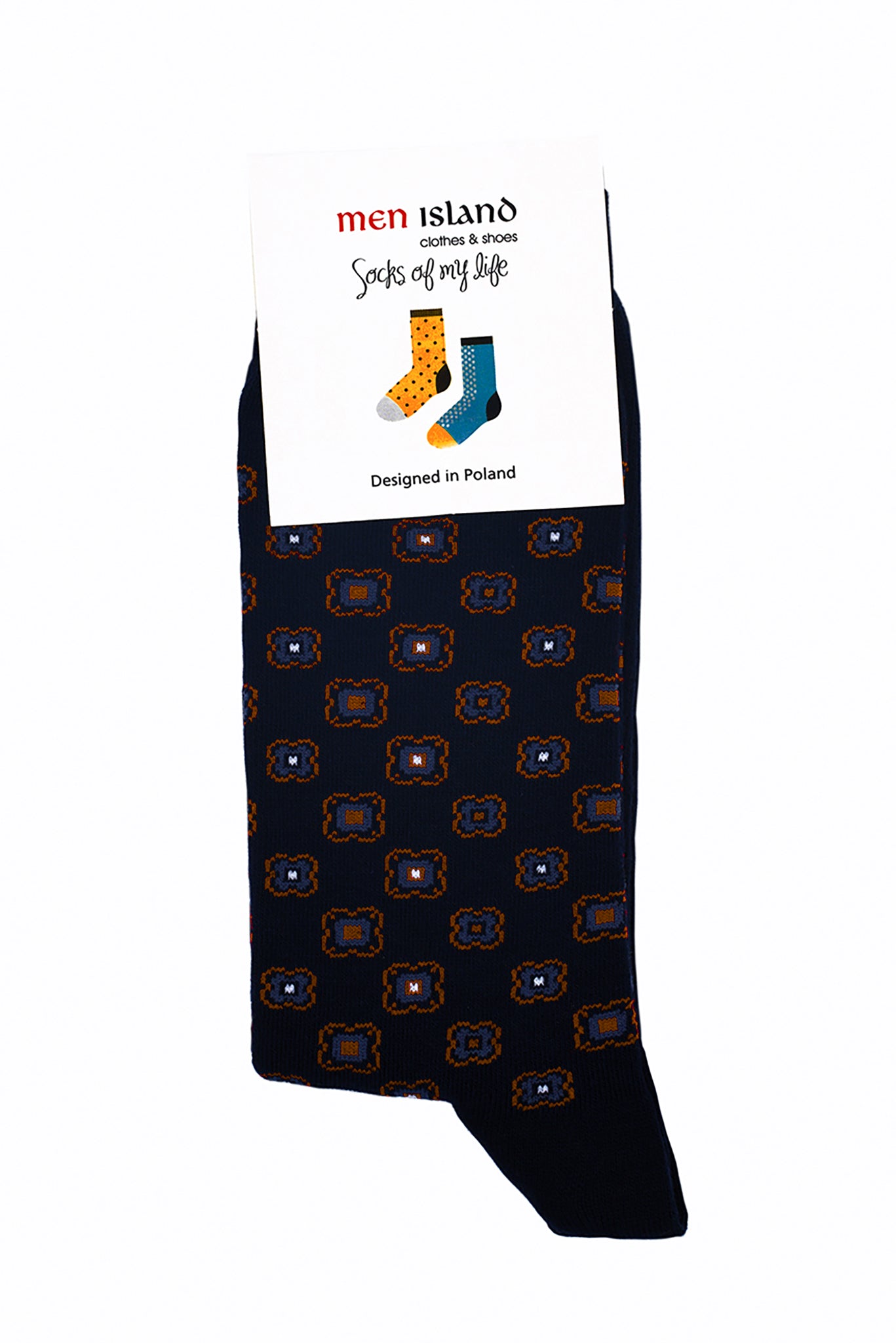 Skarpetki "Bordowe wzory na granatowym tle"