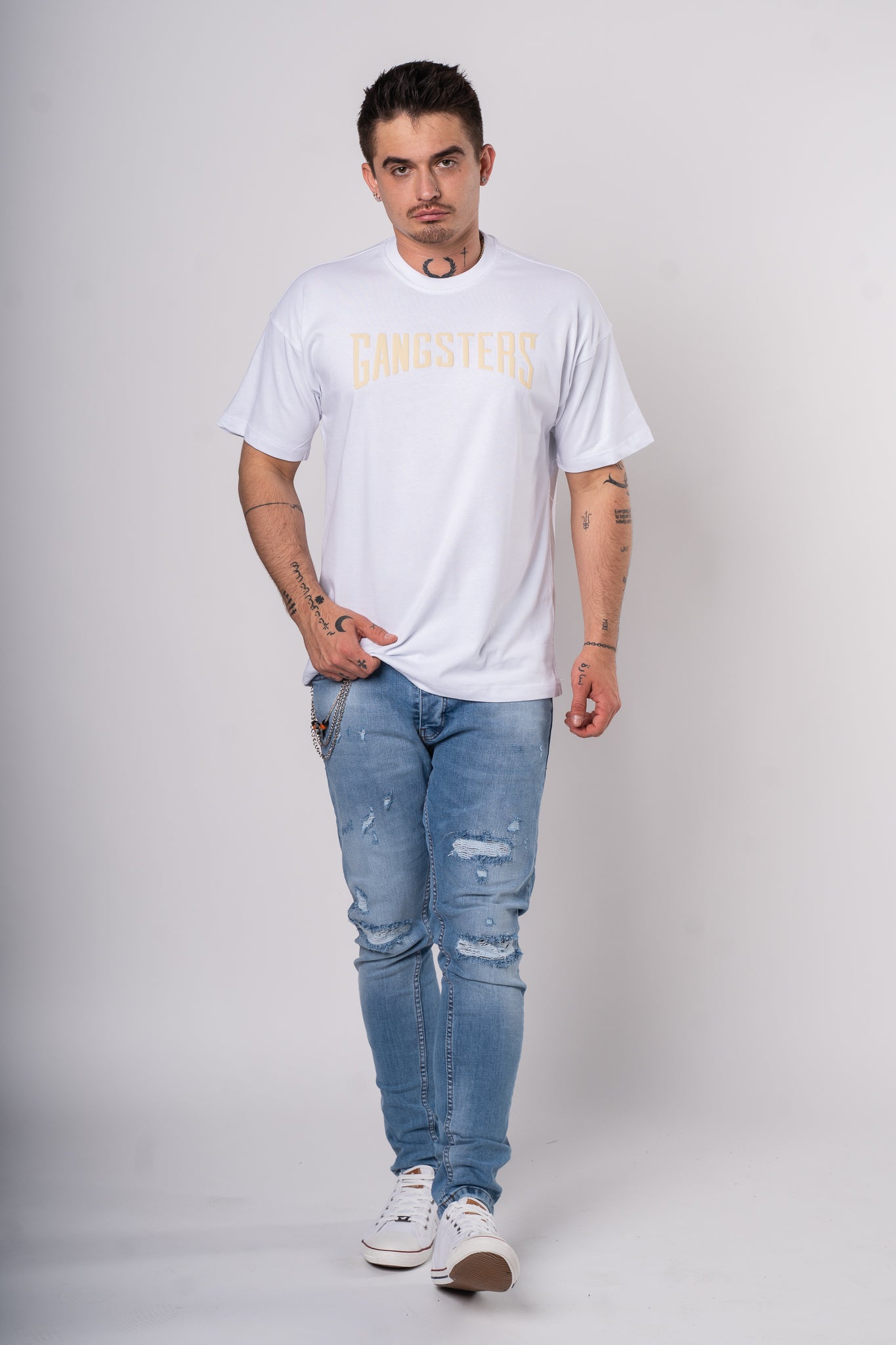 Koszulka Oversize "Gangsters" - biała