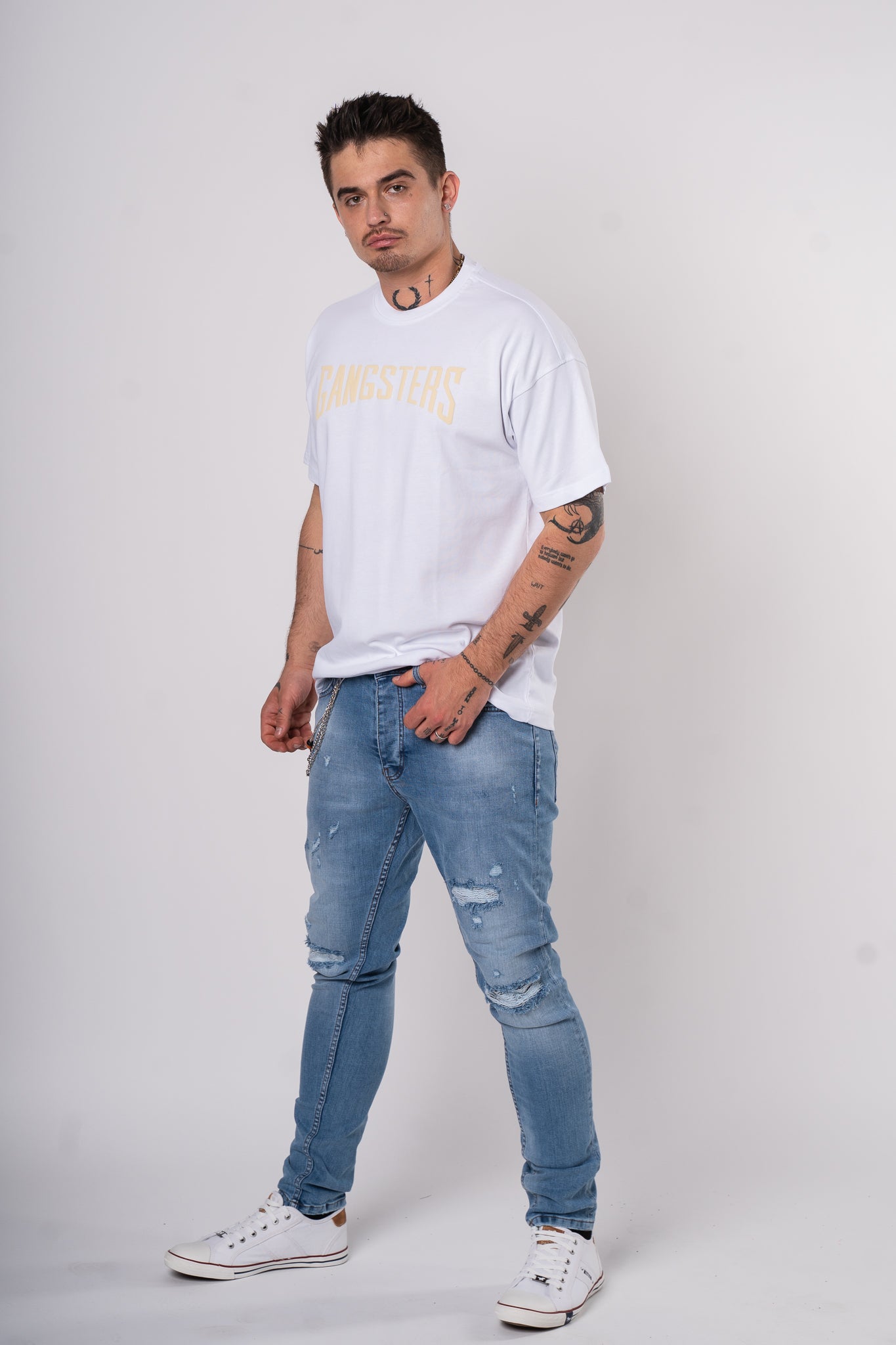 Koszulka Oversize "Gangsters" - biała