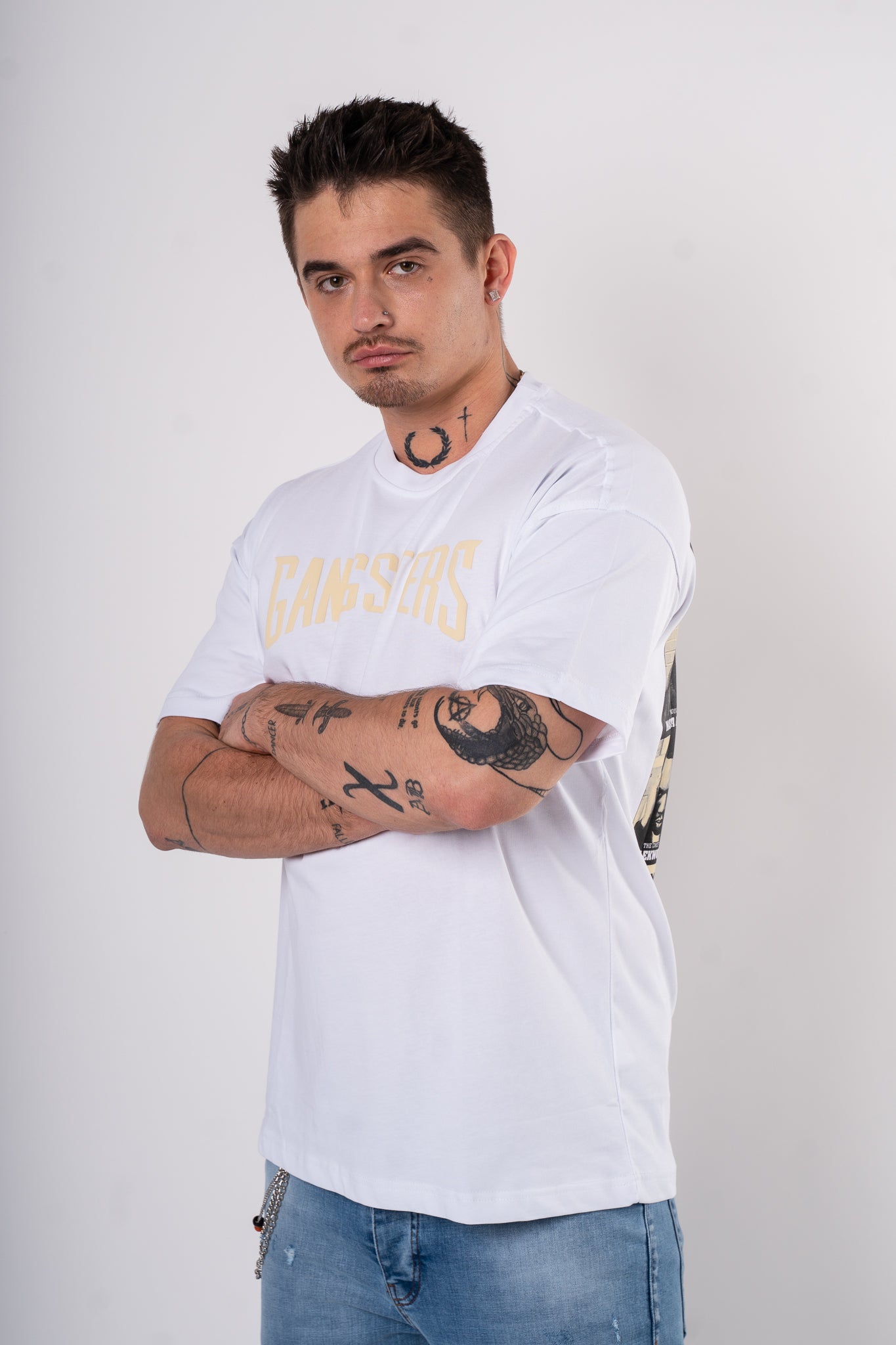 Koszulka Oversize "Gangsters" - biała