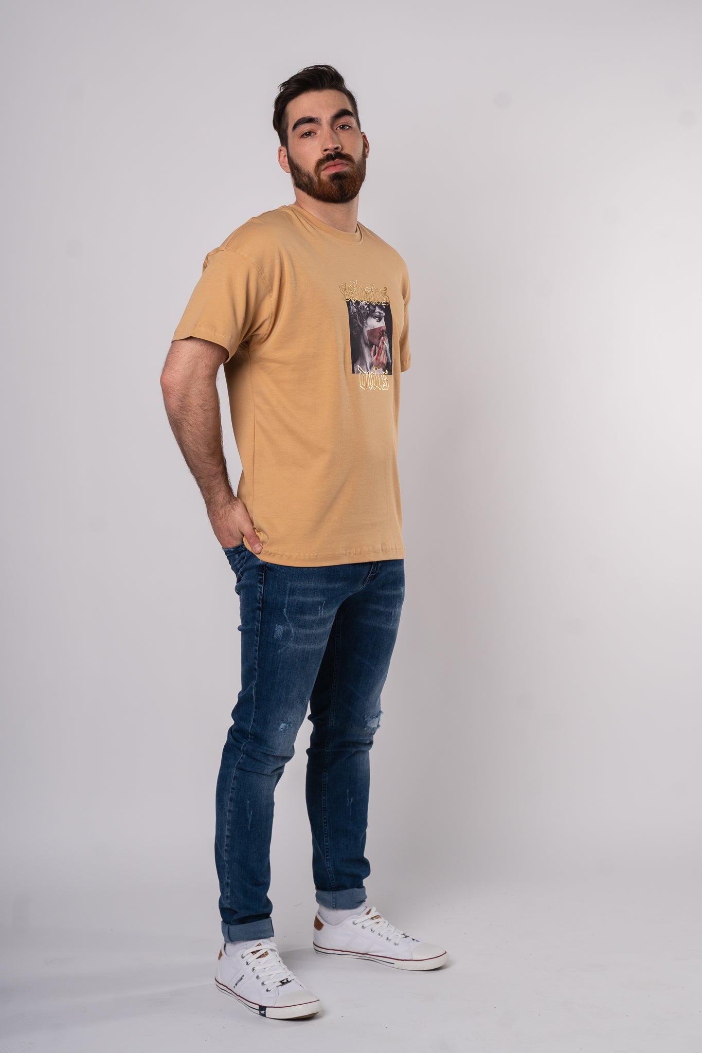 Koszulka Oversize "Smoke" - musztardowa