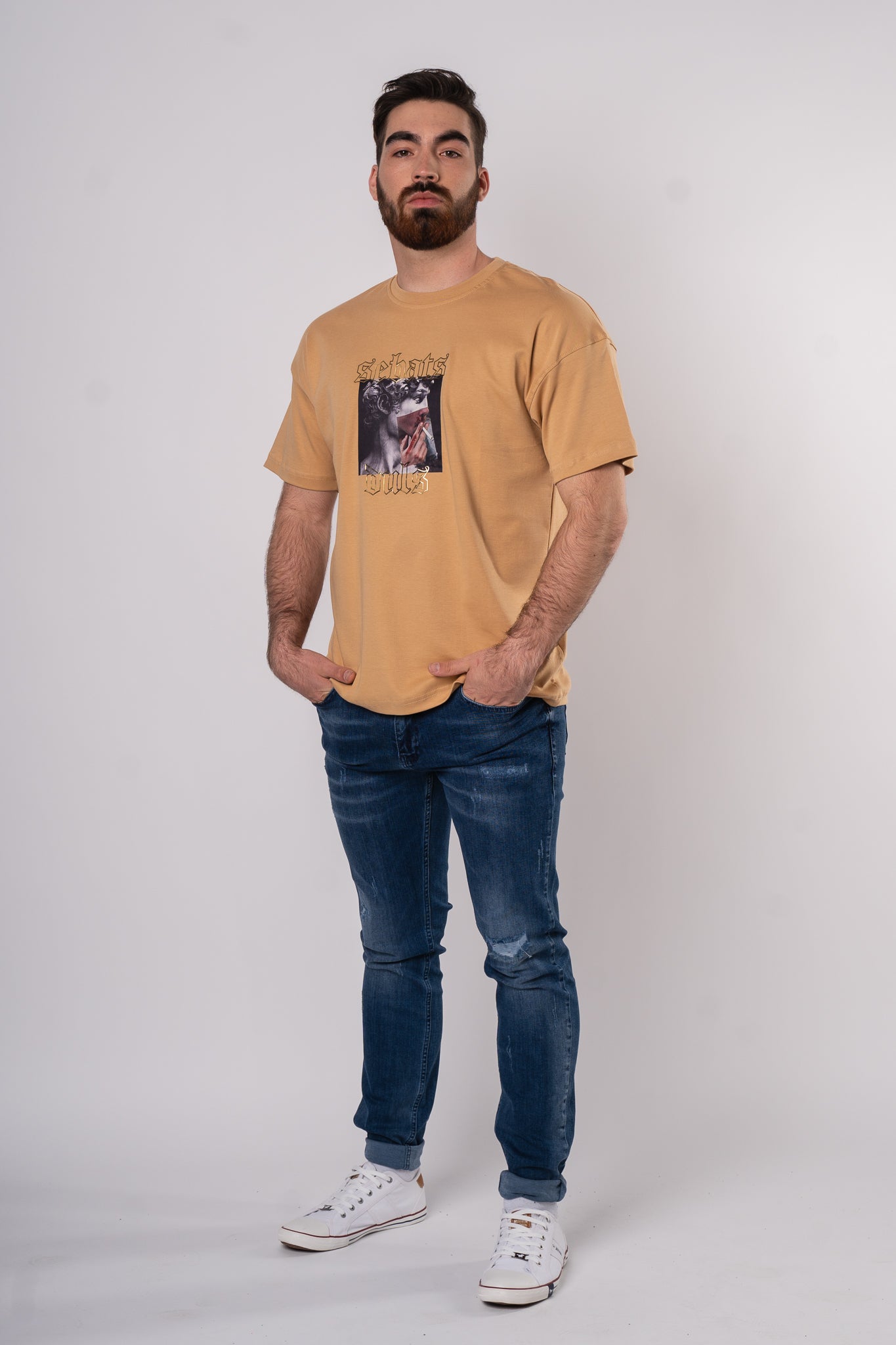 Koszulka Oversize "Smoke" - musztardowa