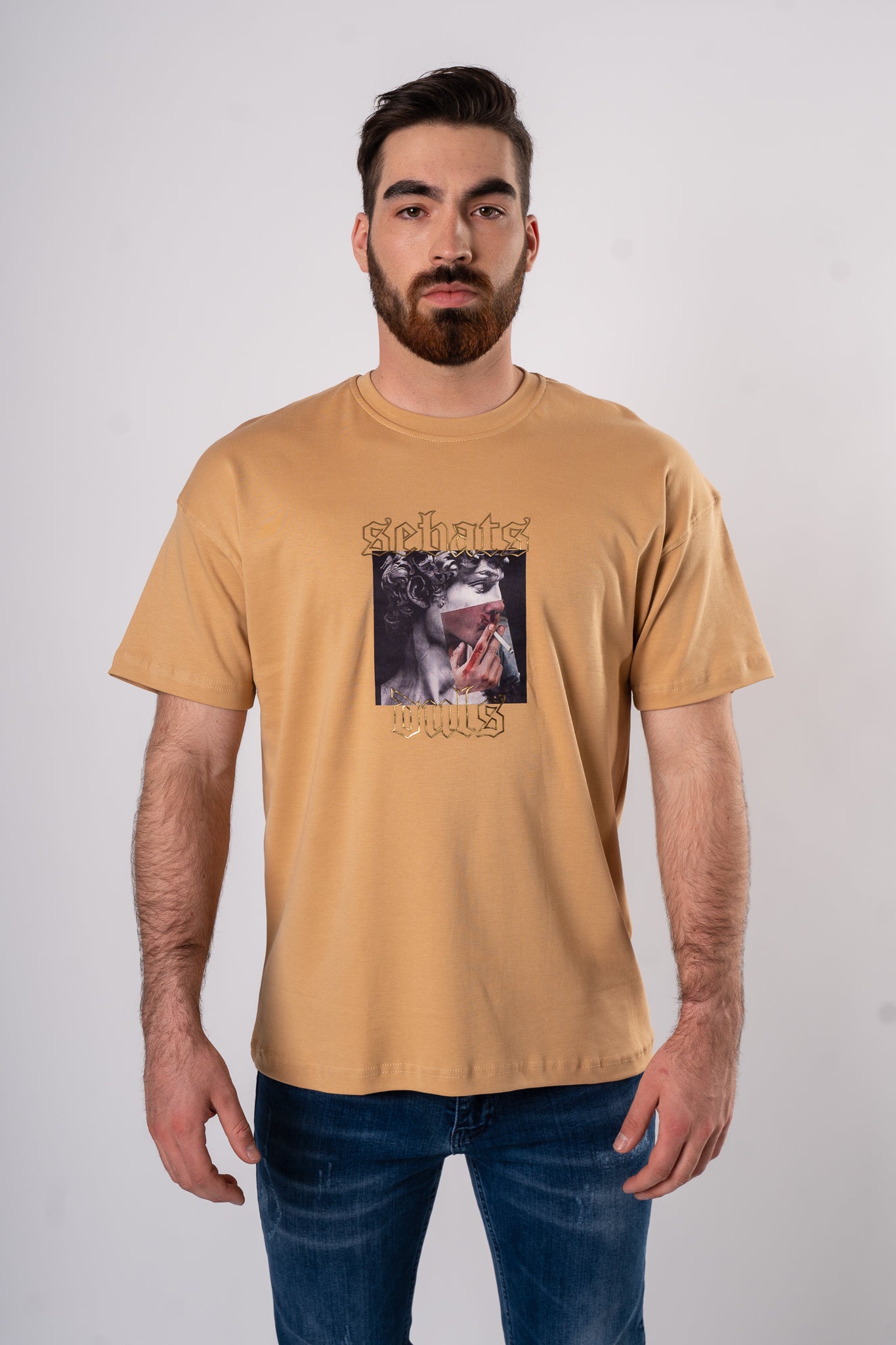 Koszulka Oversize "Smoke" - musztardowa