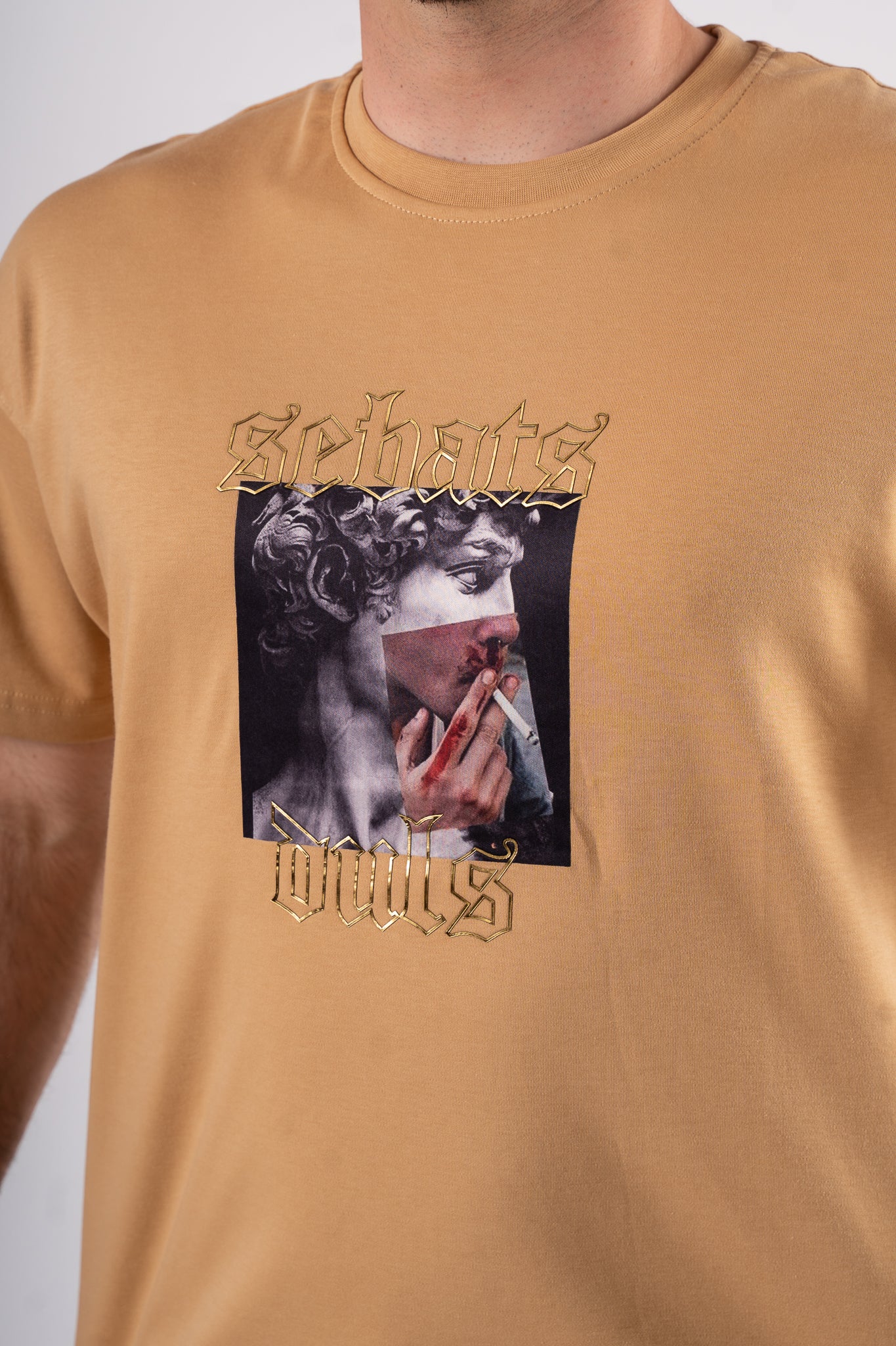 Koszulka Oversize "Smoke" - musztardowa