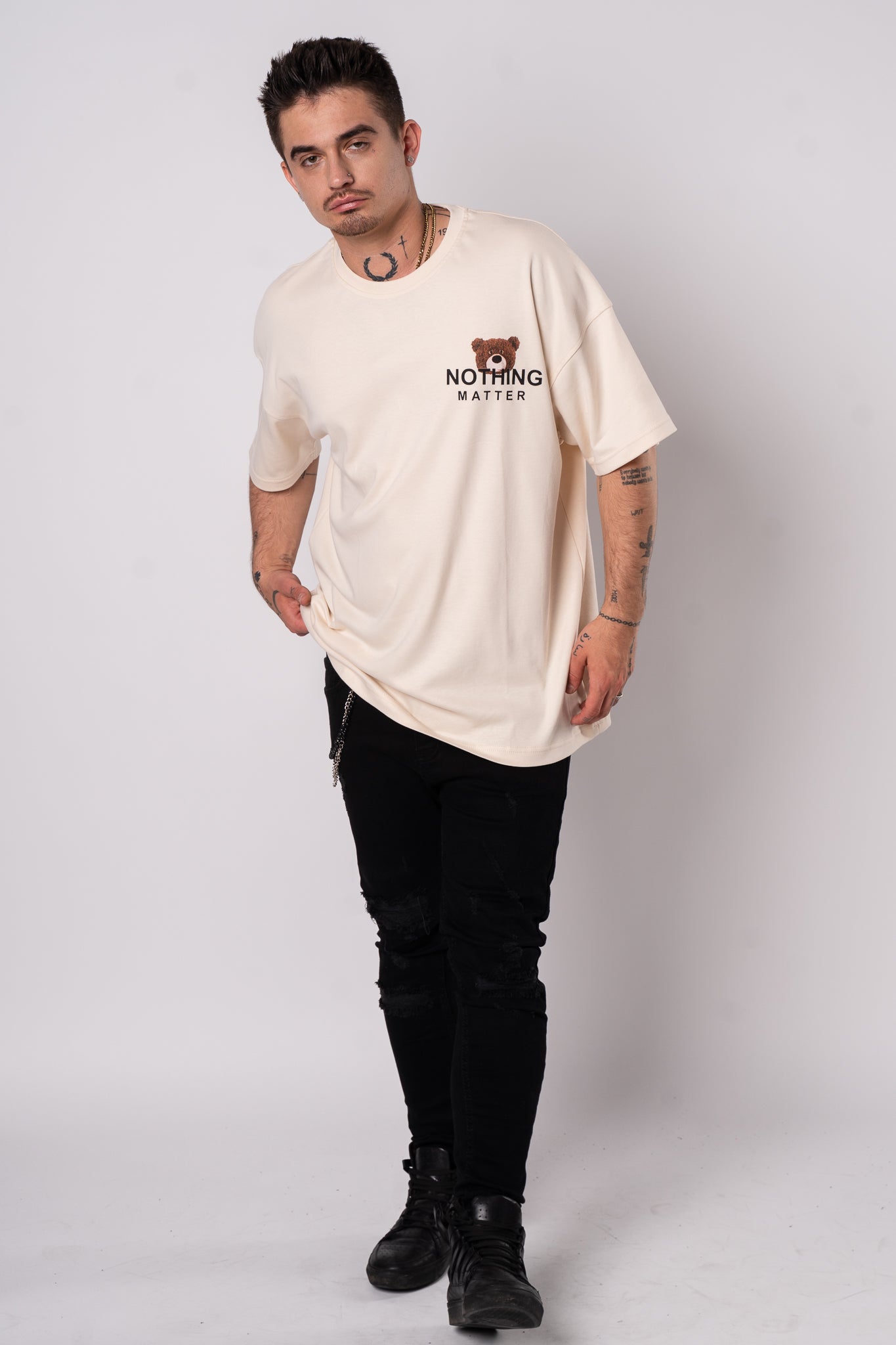 Koszulka Oversize "Nothing Matter" - Beżowa