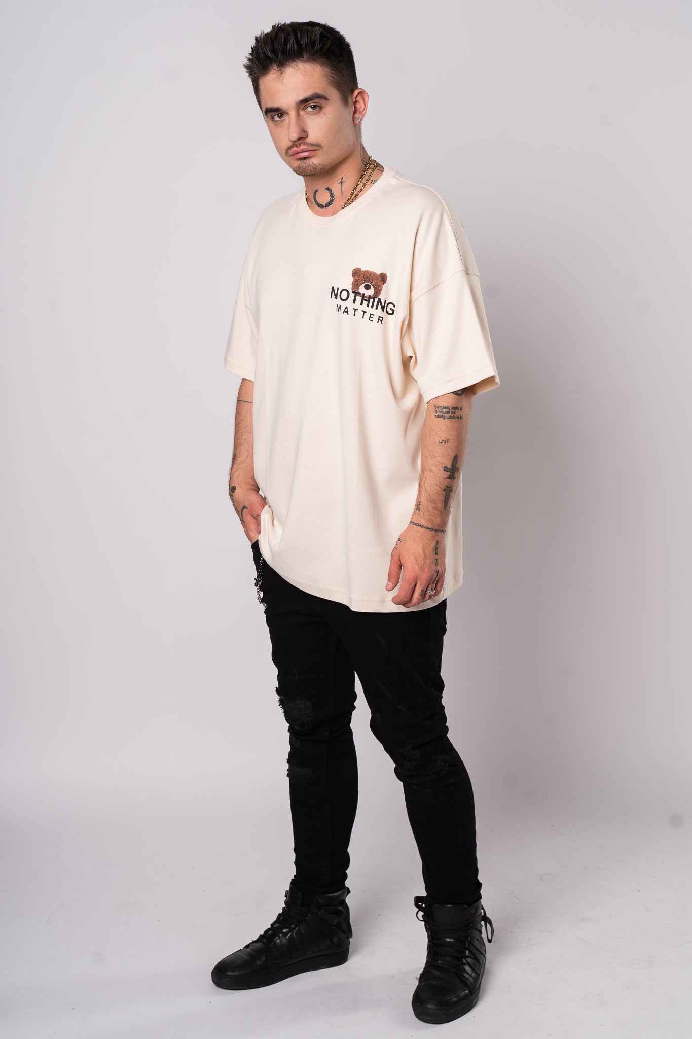 Koszulka Oversize "Nothing Matter" - Beżowa