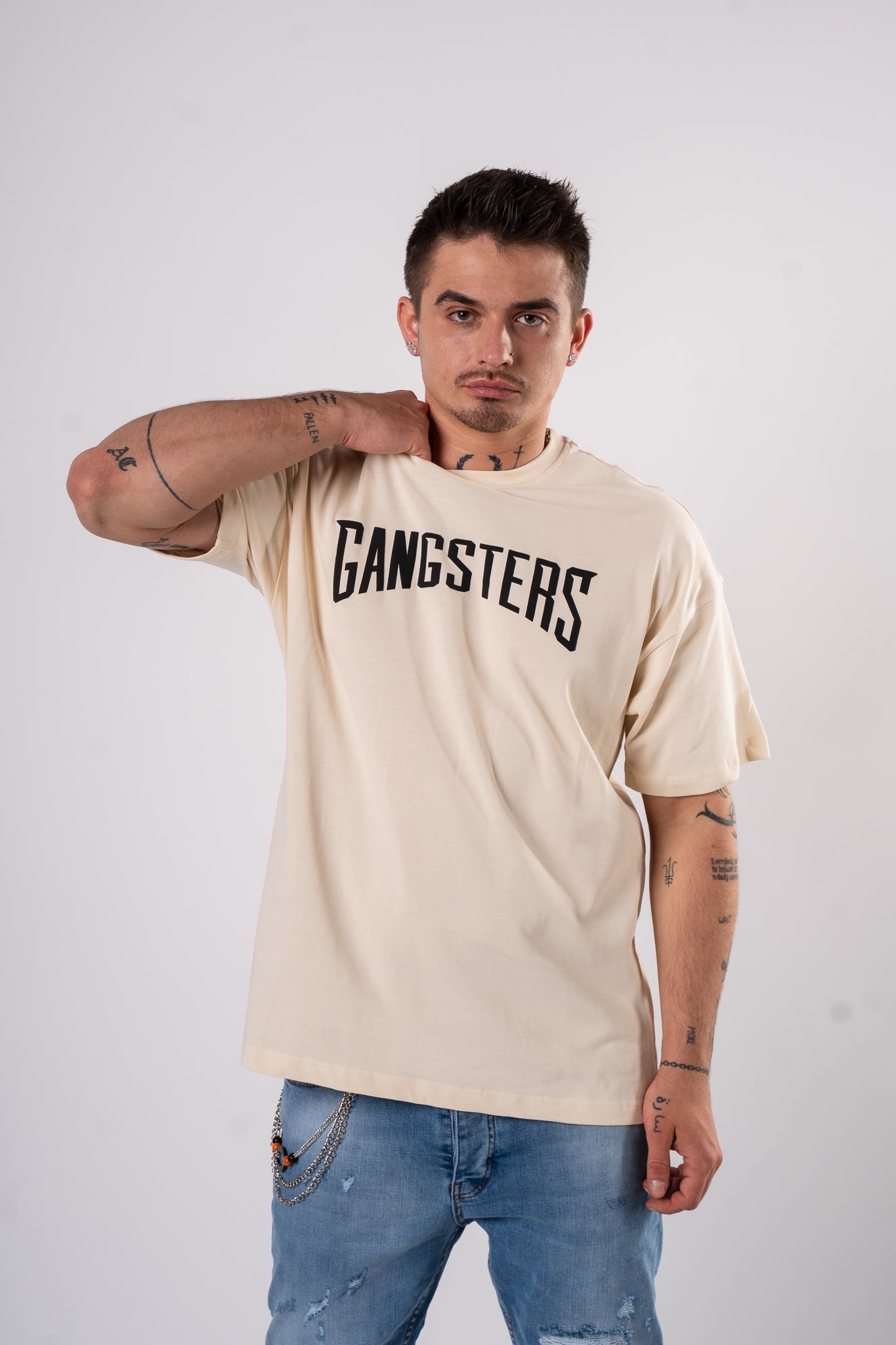 Koszulka Oversize "Gangsters" - kremowy