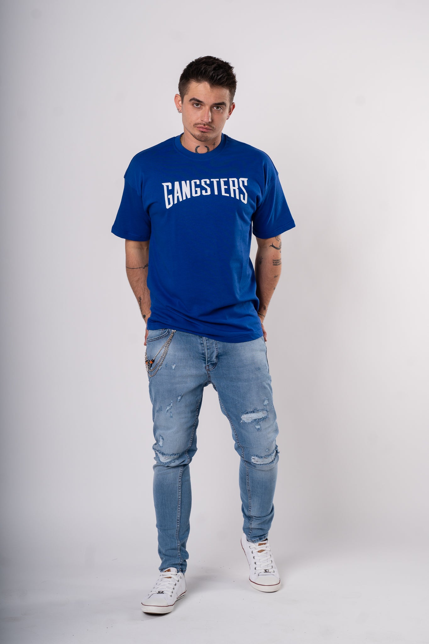 Koszulka Oversize "Gangsters" - niebieska