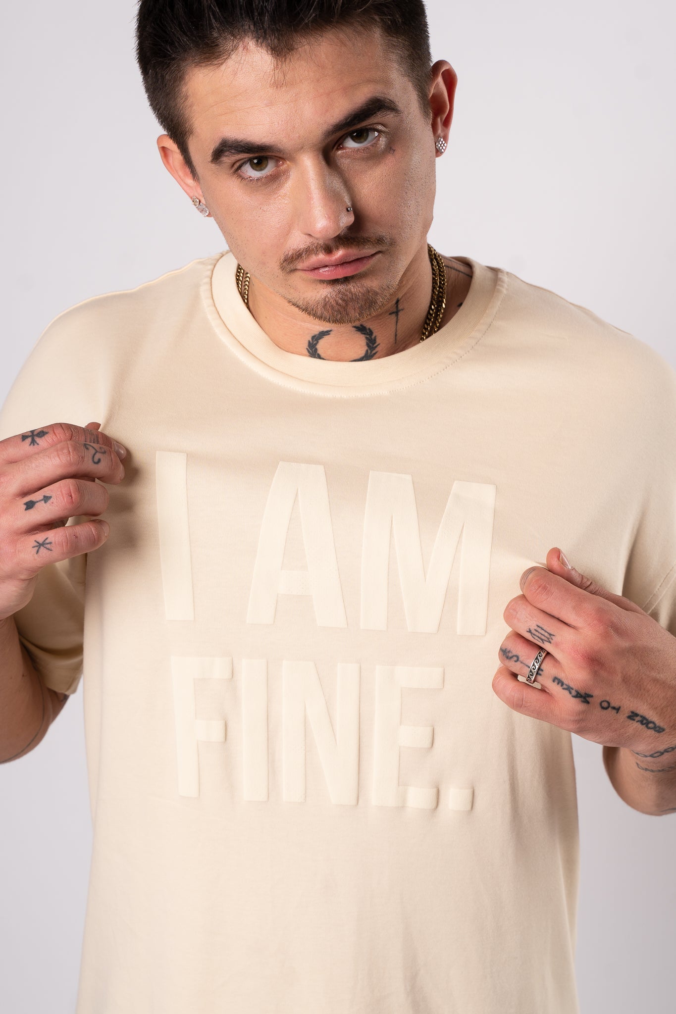 Koszulka Oversize "I am Fine" - Musztardowy