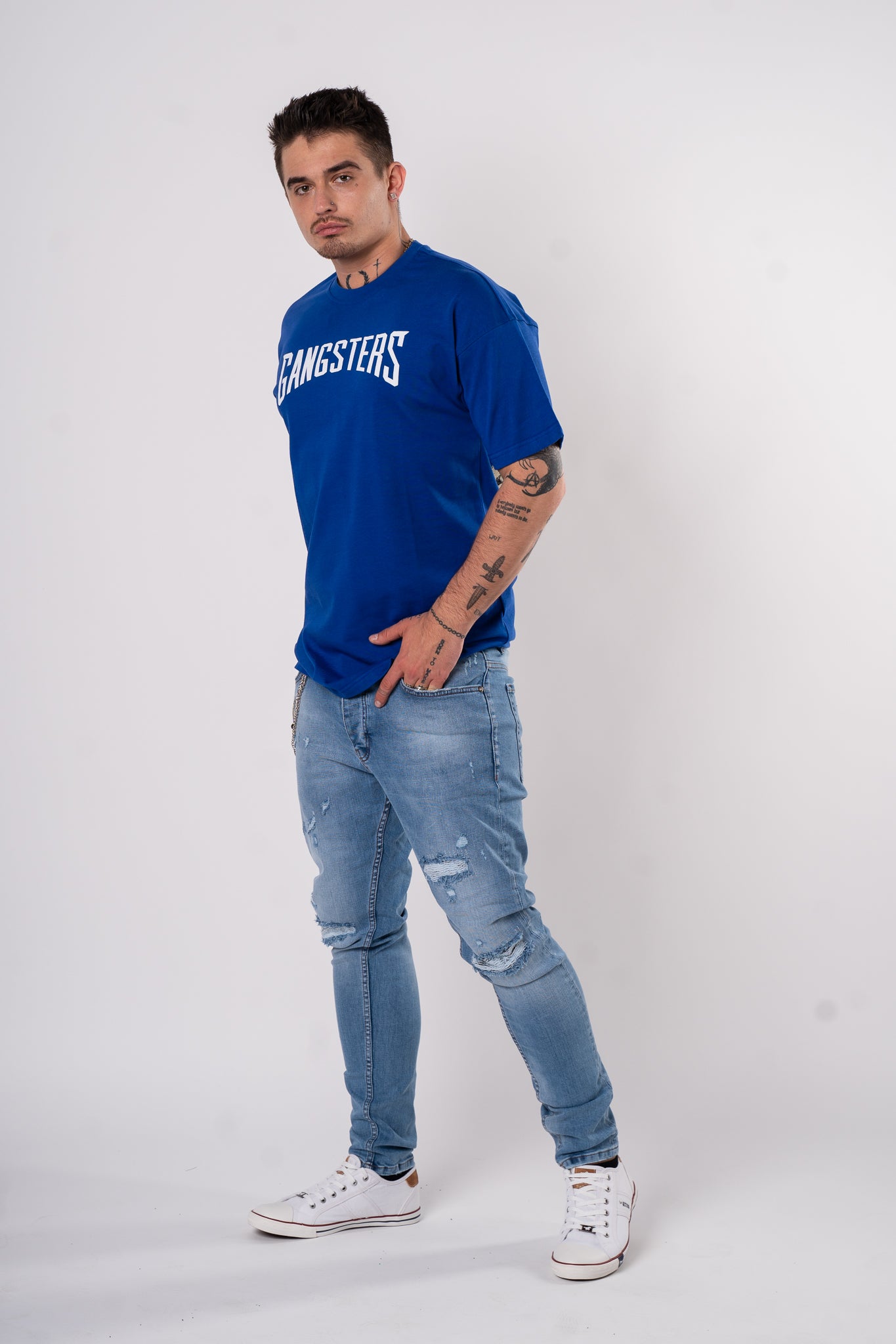 Koszulka Oversize "Gangsters" - niebieska