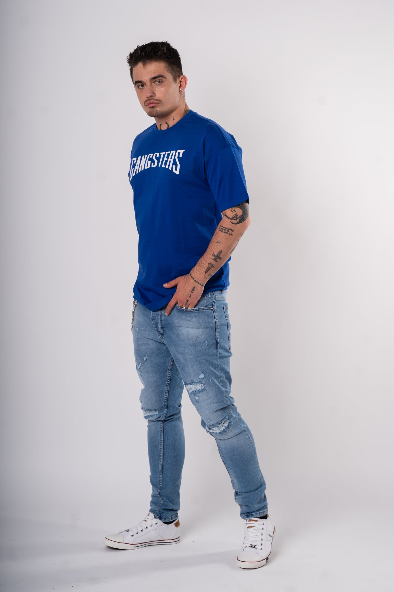 Koszulka Oversize "Gangsters" - niebieska