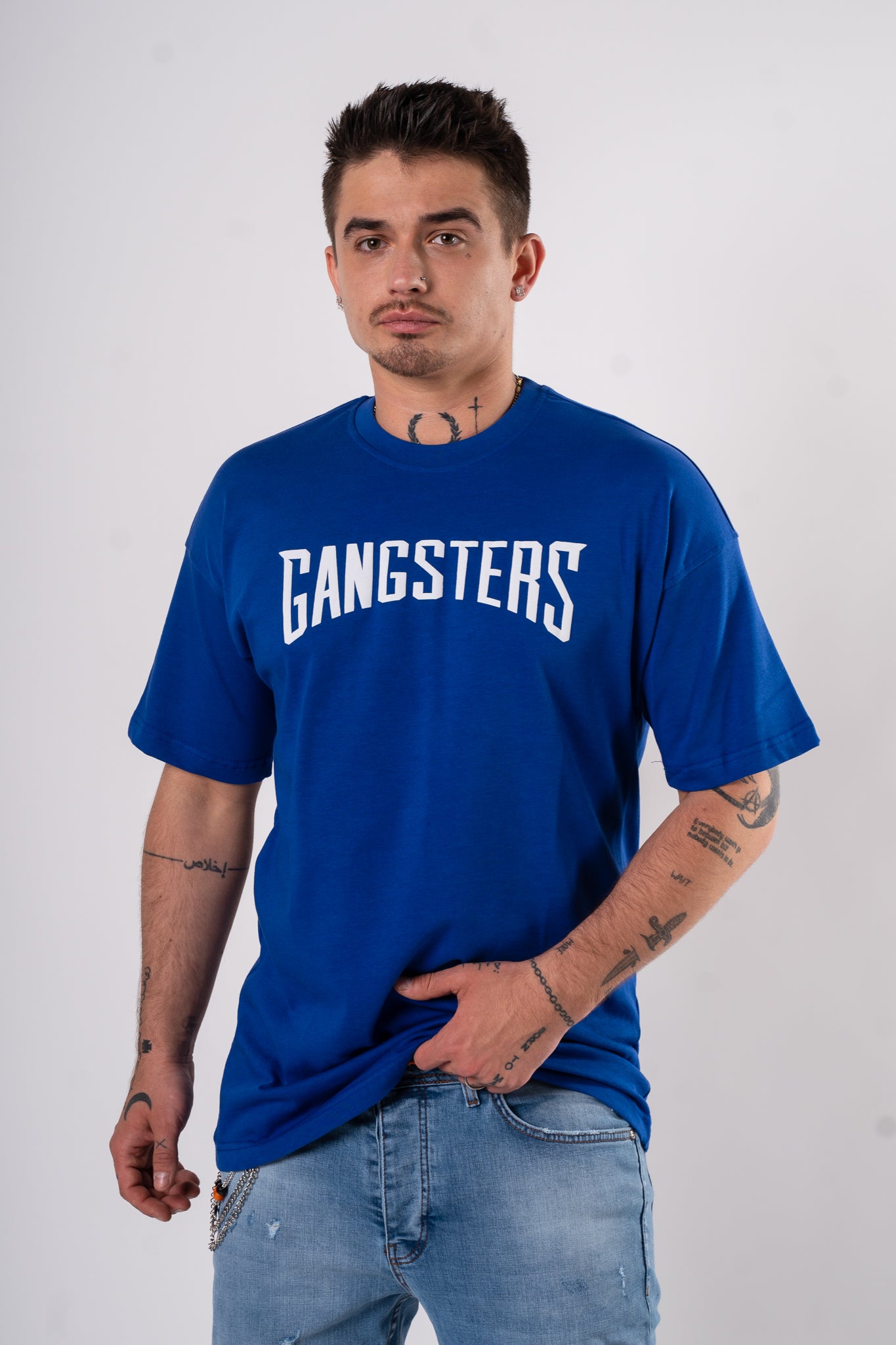 Koszulka Oversize "Gangsters" - niebieska