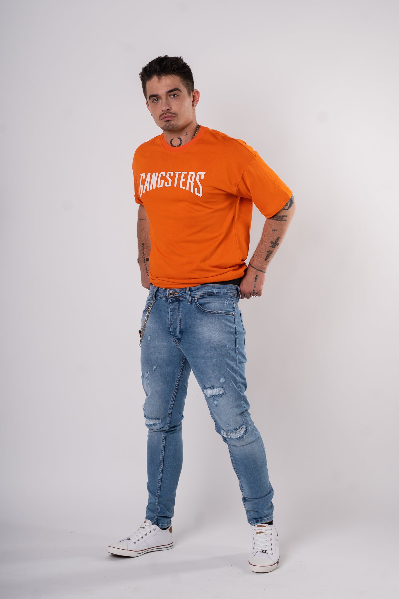 Koszulka Oversize "Gangsters" - pomarańczowa