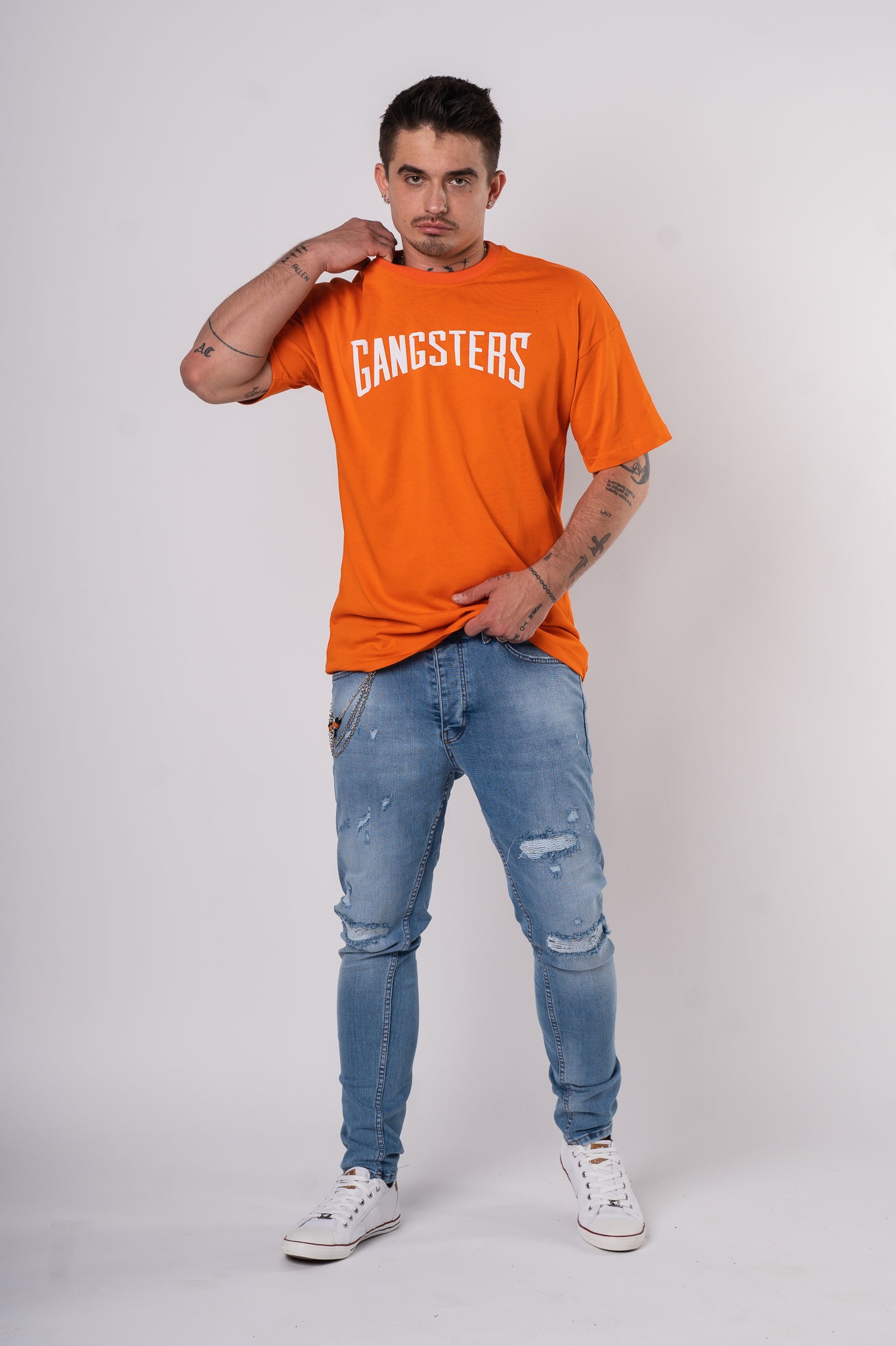 Koszulka Oversize "Gangsters" - pomarańczowa