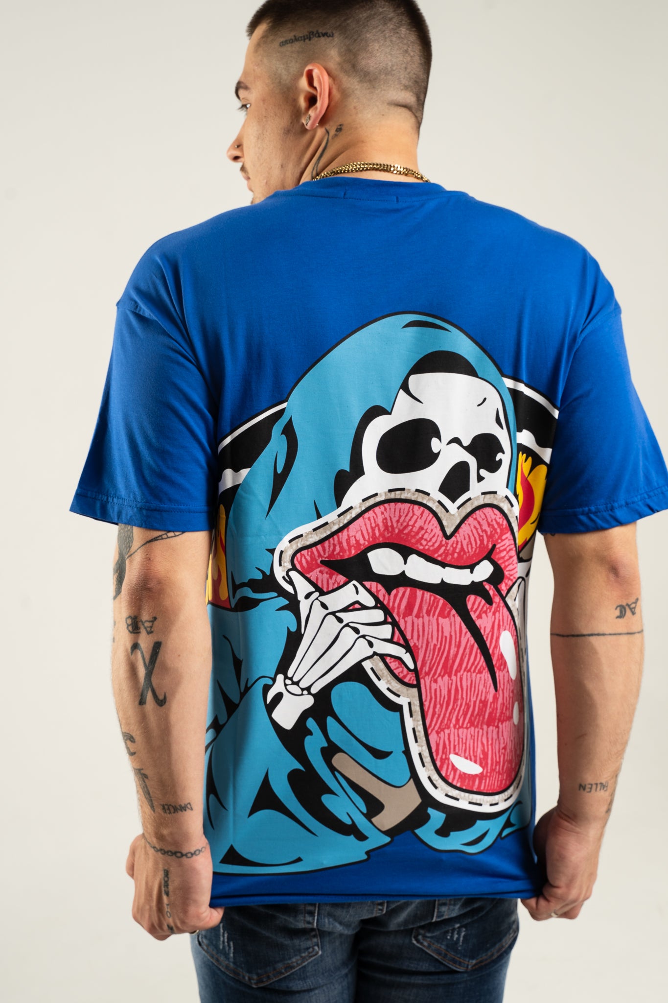 Koszulka Oversize "Tongue Out" - Niebieska