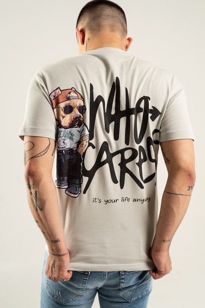 Koszulka Oversize "Who Cares?" - Kremowa