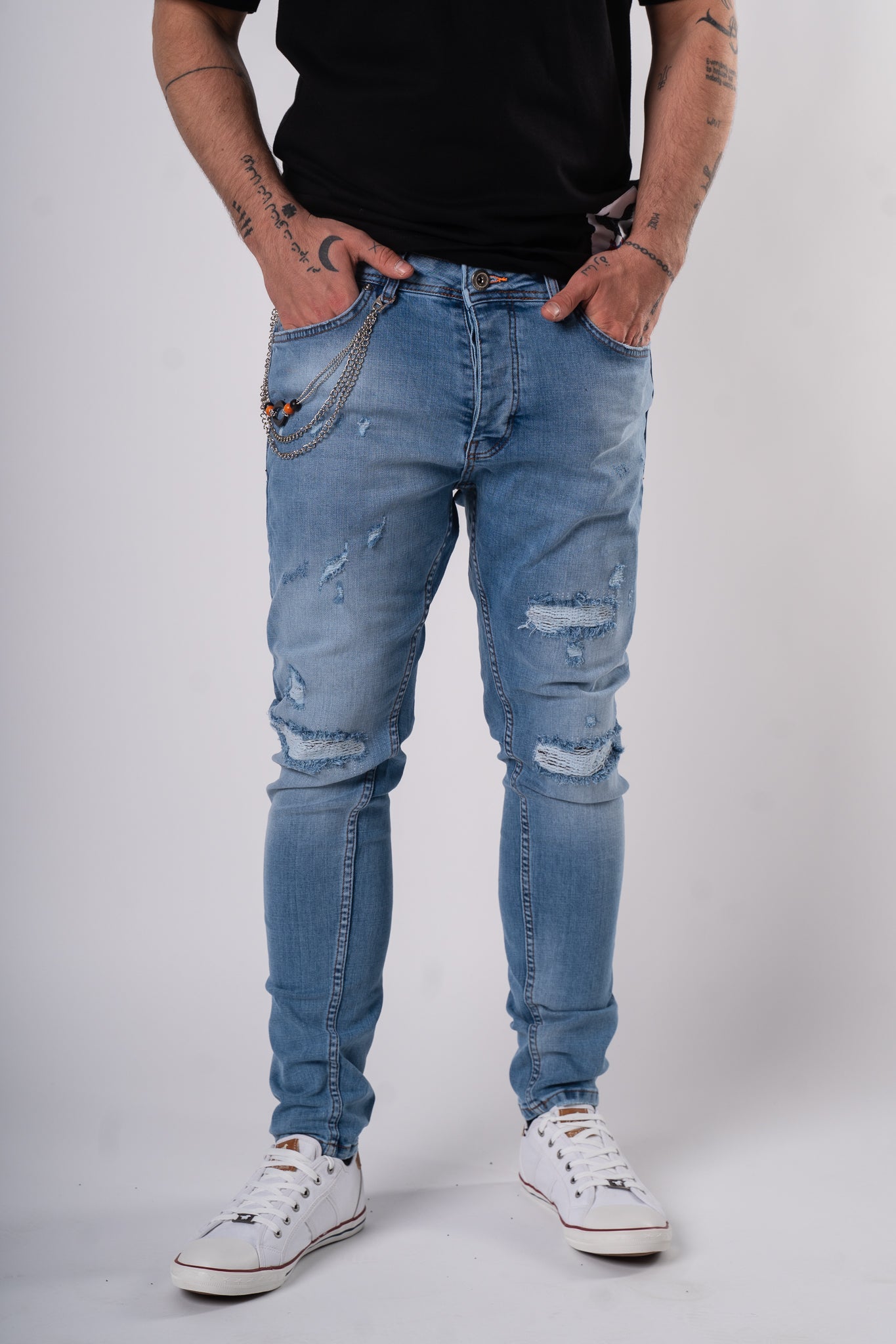 Modne jeansy z łańcuszkiem "MenIsland"