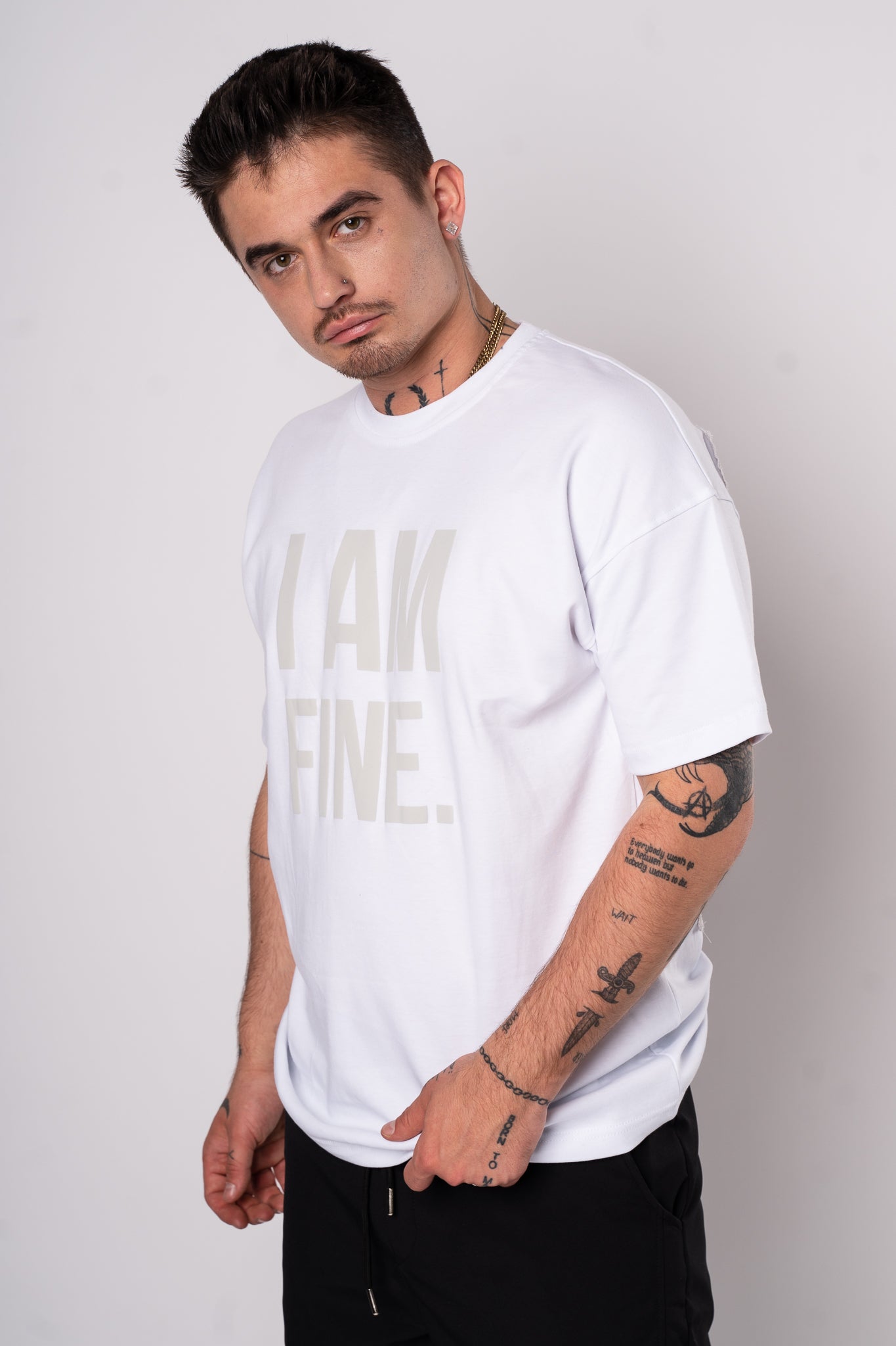 Koszulka Oversize "I am Fine" - biały