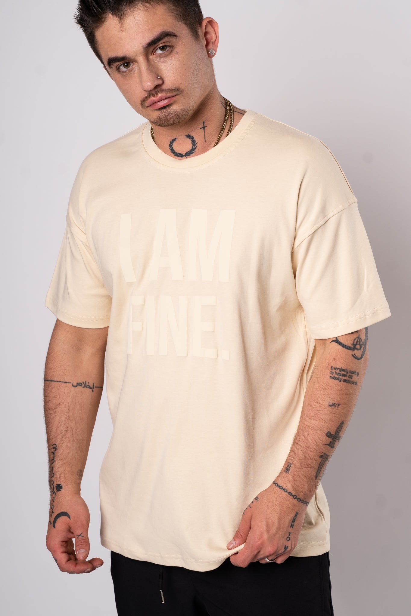 Koszulka Oversize "I am Fine" - Musztardowy