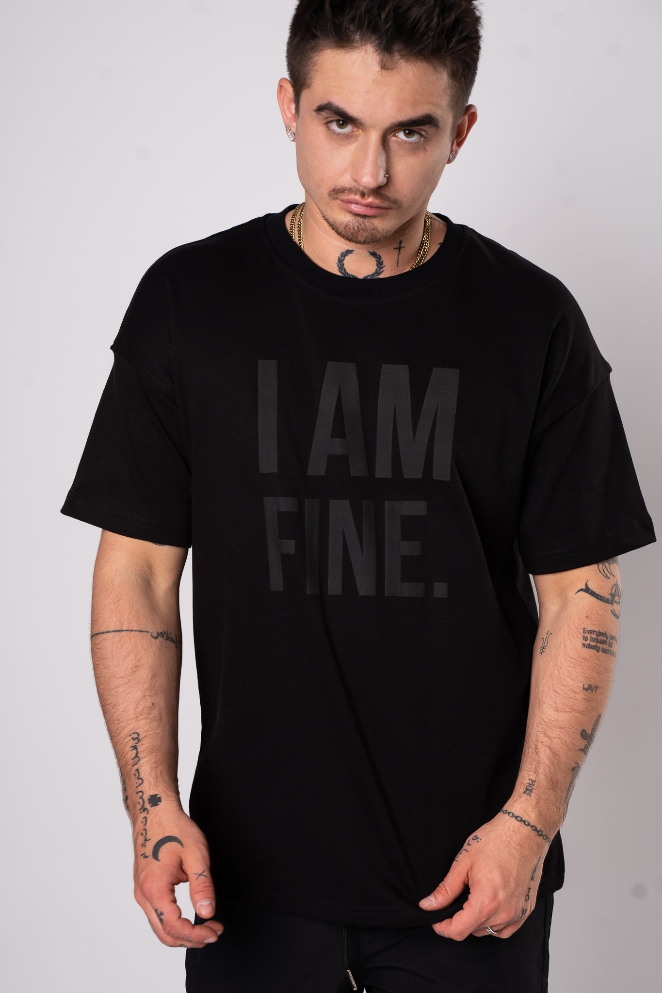 Koszulka Oversize "I am Fine" - Czarny