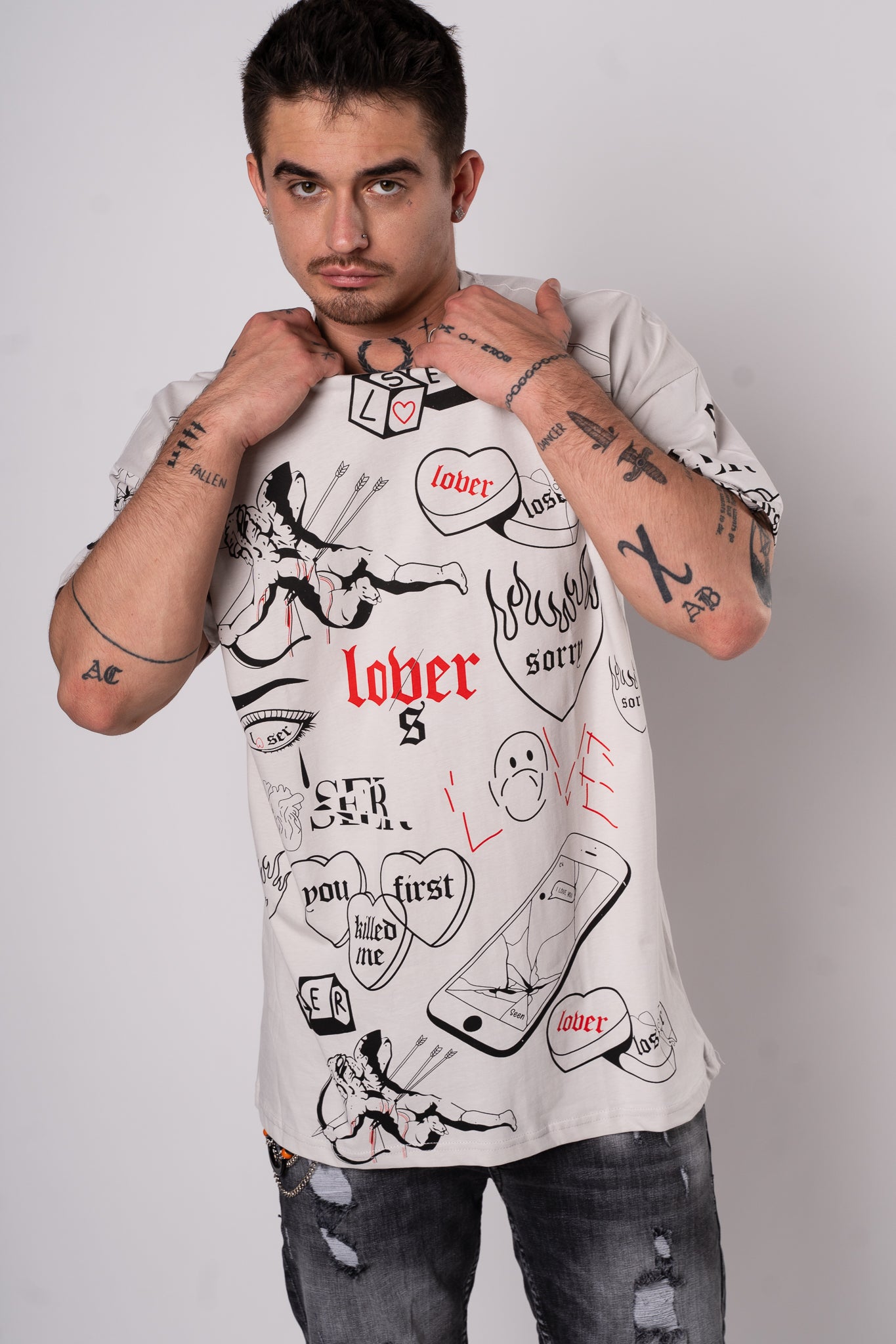 Koszulka Oversize "Lover" - Szary